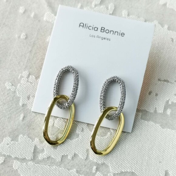 Alicia Bonnie Sparkling Symphony Gold Silver Linked Hoop Earrings White Crystal - Picture 3 of 3